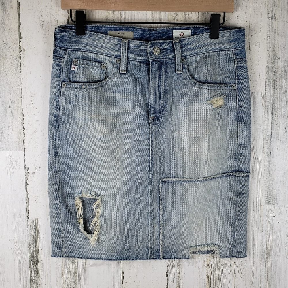 AG "The Erin Pencil Skirt" Distressed Denim